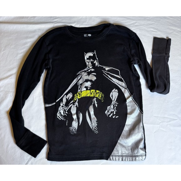 Gap Kids Boys DC Comics Batman Long Sleeve Pajama Top Size 12 Black Graphic Tee - Picture 1 of 6
